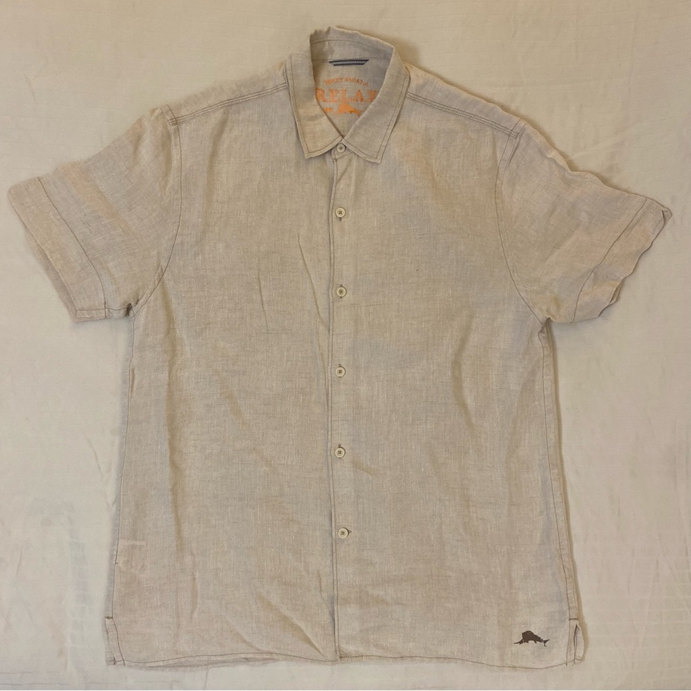 Tommy Bahama Tan Relax Casual Button Down Linen Shirt sz L